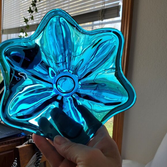 VTG Bluenique Viking Six Petal Aqua Blue Candy Dish Bowl Flower Shaped 1970s MCM - Picture 2 of 14